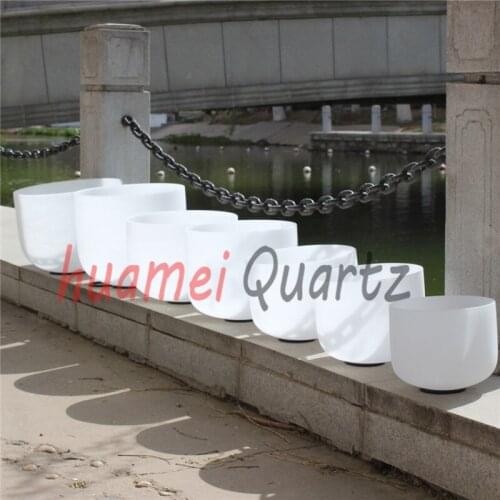 8" -14" Chakra Tuned set of 7 Pieces Frosted Quartz Crystal Singing Bowls
