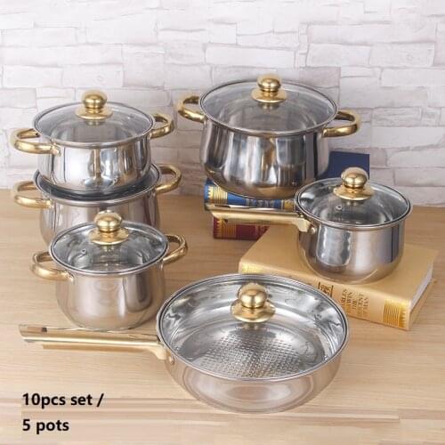 5pots Cookware set Pots and Pans Cooking Pot Stainless steel Cookware Set Kitchen Pots Metal cookong sets