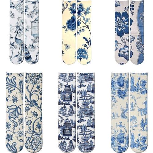 New Fashion Soft Cotton Women Socks Novelty Patterns of ancient Chinese ceramics Happy Socks landscape Animal Kawaii Funny Sock