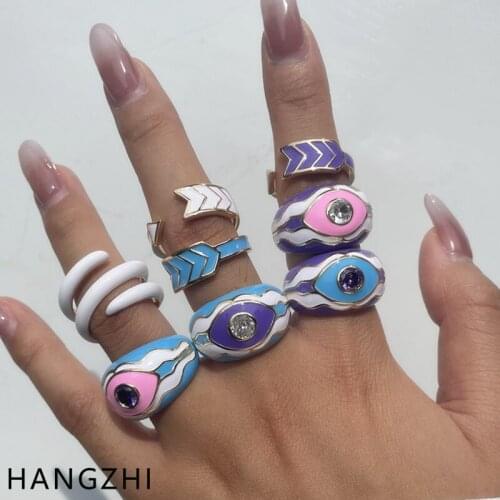 INES New Neon Color Handmade Multi Layer Drip Oil Eyes Zircon Copper Rings Party Fashion Jewelry for Women Female HANGZHI 2021