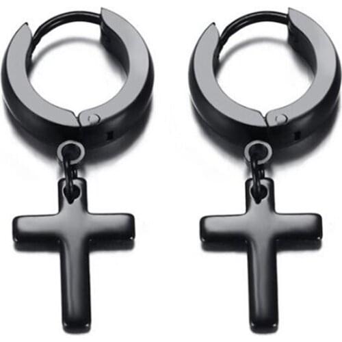 New Drop Earring for Women Classic Cross Earring Black Gold Silver Color Stainless Steel Earring