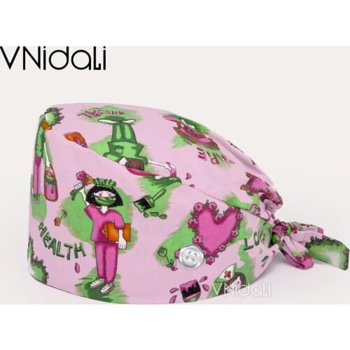 Wholesale Print adjustable scrubs women men Work Hat laboratory scrub cap surgery hat gorro de enfermera nurse accessories