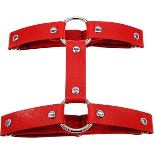 Sexy PU Leather Punk Goth Garter Belts Women Leg Ring with 2 Suspenders Straps and O-ring Leg Body Harness Jewelry