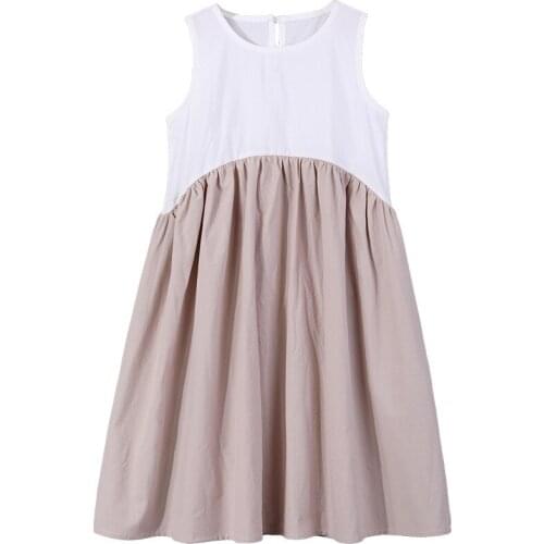 Big Girls Dresses 2020 Summer New Kids Wear Girls Sweet Full Stitching 100%Cotton Round Neck Sleeveless Comfortable Dress CL298
