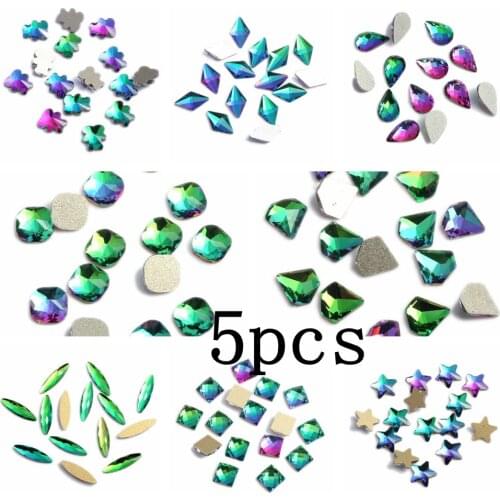 DIY Nail Art Gems 5pcs Rainbow Glass Rhinestone For Flatback Nail Stickers DIY Craft Art Charm Stones