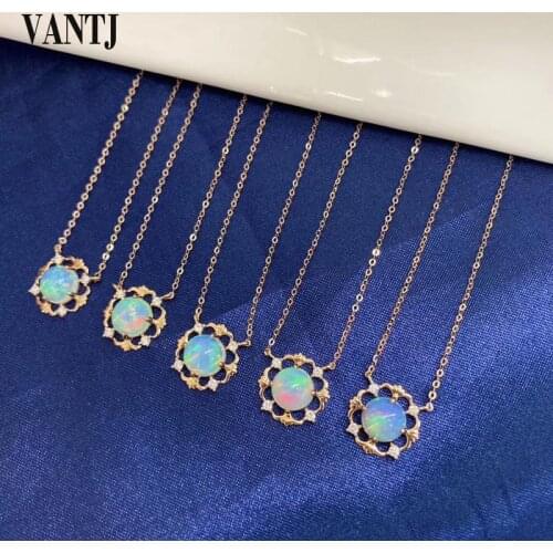 VANTJ Real 10K Gold Pendant Elegant Natural Opal Diamond Fine Jewelry Necklace for Women Lady Party Wedding Gift whit Box