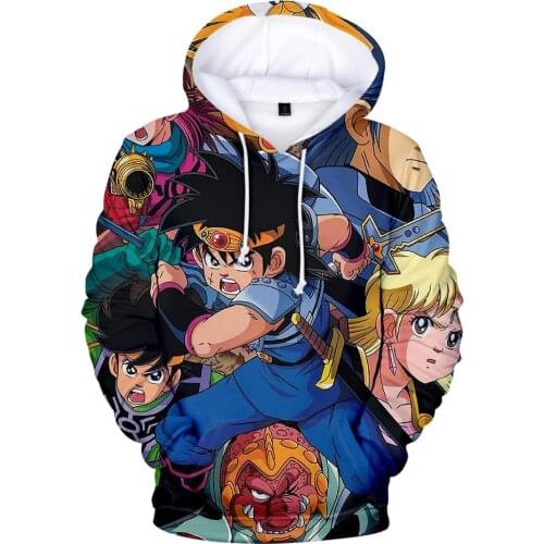 Popular Anime Hoodies Men Women Doragon Kuesuto Sweatshrits Cartoon Dragon Quest Tops Boy girl kids Game Harajuku kids Clothes