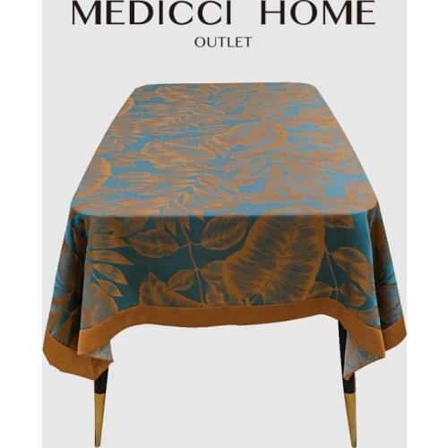 Medicci Home Modern Simple Table Cloth Light Luxury Lake Blue Orange Banana Tree Leaves Jacquard Rectangle Tablecloth 140x240cm