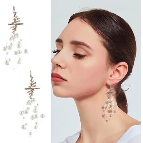 Fashion new simple handmade winding pearl Dangle Earrings Personality Rhinestone Drop Earrings female Jewelry Gift