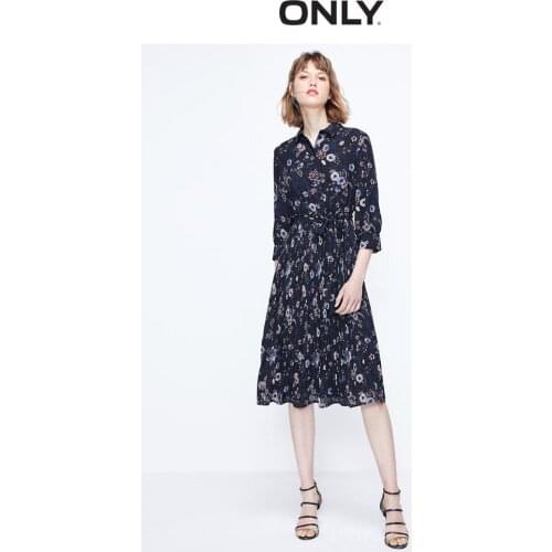 ONLY Autumn Floral Pleated A-lined Cinched Waist Chiffon Dress | 119307505