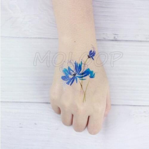 Tattoo Sticker Temporary ink blue Red Spider snake Lily small flower waterproof fake Tatto flash hand Tatoo for women girl kid 3