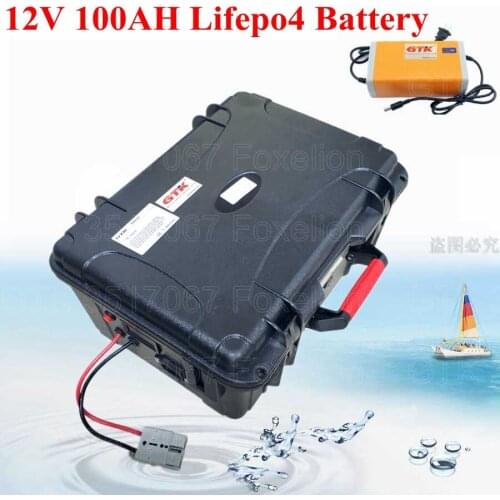 Waterproof 12V 100AH Lifepo4 built-in BMS Battery Pack for boat Motor RV Solar Energy Yacht fishing finder thruster + 5A charger