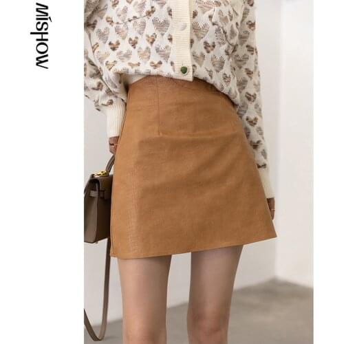 MISHOW 2021 Autumn Winter Leather Skirts For Women High Waist Slim Sexy Mini Skirt Female Clothing MXA33B0085