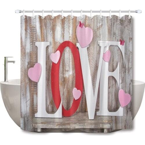 Love on Rustic Vintage Wooden Board Shower Curtain Set Waterproof Bathroom Eco-Friendly Polyester Fabric For Home Bathtub Decor