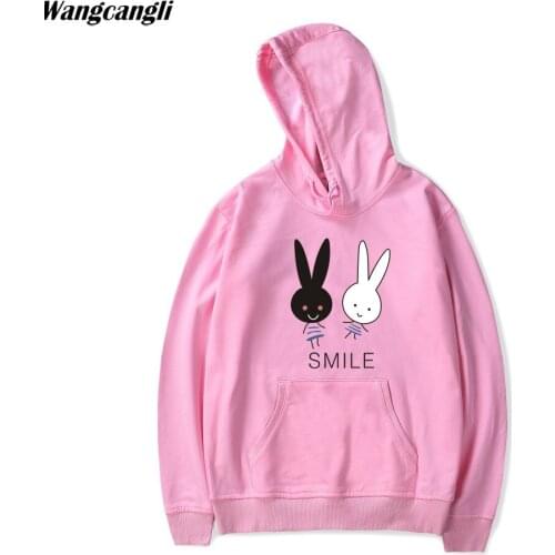 2020 Harajuku Lolita Style Women Sweatshirt Hoodie Smile Rabbit Print Lace Up Pullover Hoodies Casual Loose Long Sleeve Jacket