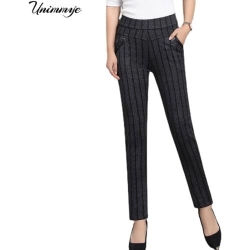 2020 Spring Summer Women Stripe Pants Slim High Waist Stretch Tight Waist Pencil Pants Female Trousers Plus Size 5XL Roupas F138