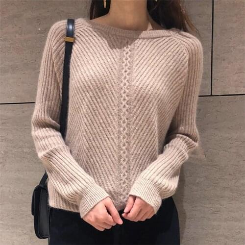 Pure goat cashmere thick twill knit women fashion Oneck short pullover sweater solid color S-3XL retail wholesale