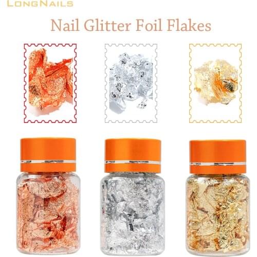 1/3pcs Fragile Silver/Gold/Rose-Copper Glitter Foil Flakes 3*5cm &3g Metallic Chrome FoilPaper Press on Nail Glitter Decals 2021