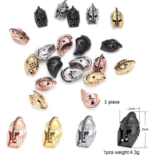 1Piece DIY Warrior Helmet Copper Spacer Beads Micro Pave Black Zirconia Crown Beads for DIY Necklace Jewelry Making Accessories
