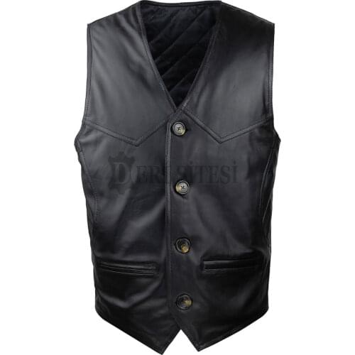 100% Lamb Leather Vest, Black Leather Vest, Soft Sheepskin Vest