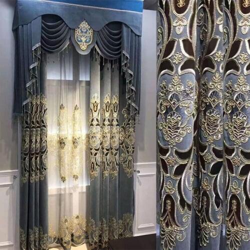 2021 European Style Curtain Chenille Embroidered Hollow Curtain Finished Custom Blackout Curtains for Living Dining Room Bedroom