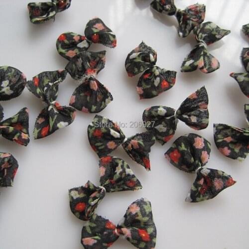 CB6-1 30pcs Cute Black Flower Fabric Bow Shape Nail Art Decoration Outlooking