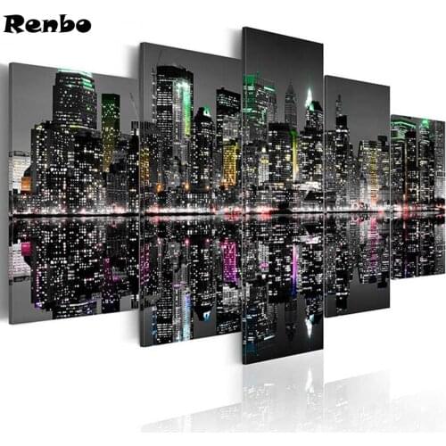 5pcs 5D DIY Diamond Embroidery City Night View Pictures Of Rhinestones Full Square Diamond Painting Scenery Diamond Mosaic sale