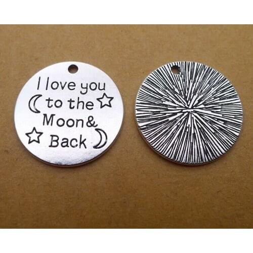 5pieces/lot 25*25mm I Love You Words Charms Antique silver color Metal Pendant Bracelet Key chain Handmade accessory