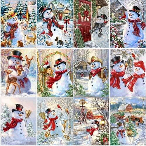 HUACAN 5D DIY Diamond Embroidery Cross Stitch Christmas Snowman Full Square Round Diamond Painting Cartoon Mosaic Handmade Gift