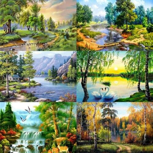 Diamond Painting Tree Full Square Round Rhinestone Kit Diamond Embroidery Landscape Mosaic Summer Cross Stitch Wall Art