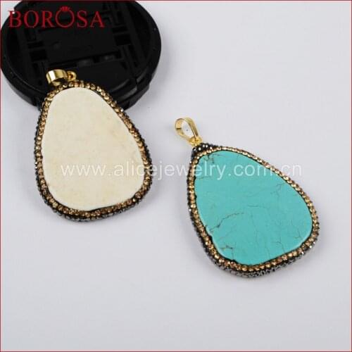 BOROSA 10PCS Druzy Stone Pendant for Necklace Making,White /Blue Howlite Stone Pave CZ Drusy Pendant Gems for Women JAB762