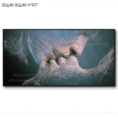 Skilled Artist Hand-painted Modern Design Abstract Lover Kiss Oil Painting on Canvas Unique Wall Art Lover Kissing Oil Painting