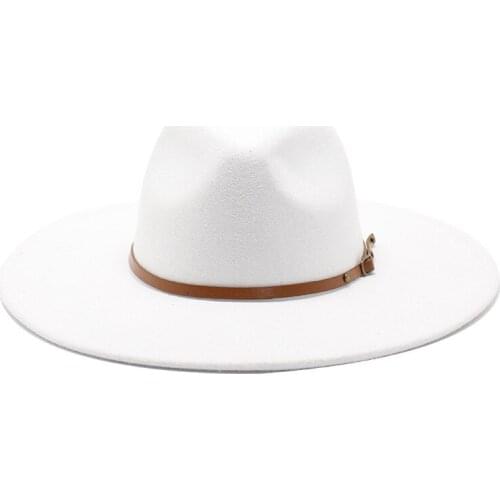 Quality Big edge wool Fedora Hat Women Men Imitation Wool Felt Hats with Metal Chain Decor Panama Fedoras Chapeau Sombrero