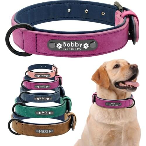 Personalized Dog Collar Custom Leather Dog Collars Inner Padded Pet ID Collar For Small Medium Large Dogs Pitbull Bulldog
