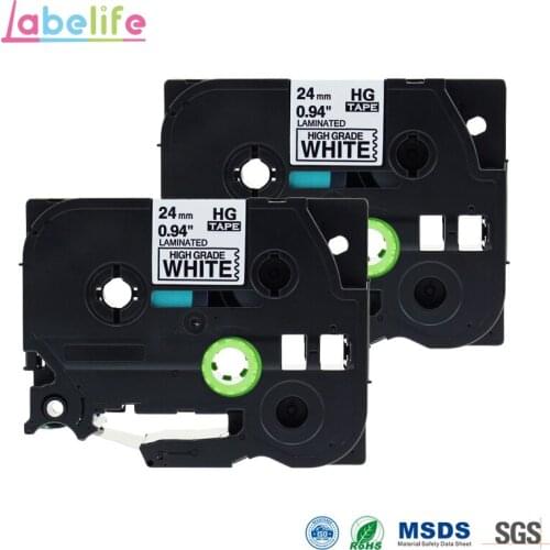 Labelife 2 Pack 24mm HGe-251 Black on White HGe Tape HG Tape High Grade Tape Compatible for Brother Printer HGe251 HG-251 HG251
