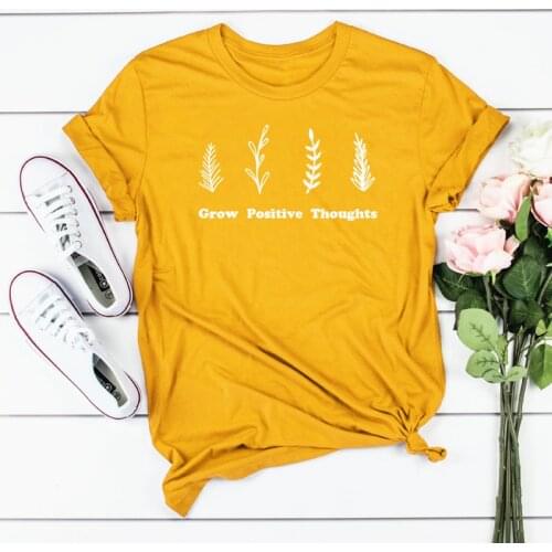Summer Crewneck Grow Positive Thoughts Plants Print T-shirt Fashion Women Inspirational Tshirt Lady Botanical Graphic Tees Tops