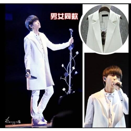 Hot 2021 Spring Men Clothing Outerwear Medium-long Sleeveless White Suit Vest Casual Fashion Long Coat Nightclub Singer Costumes