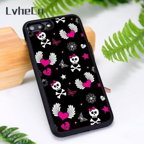 LvheCn Silicone Rubber Phone Case Cover for iPhone 6 6S 7 8 Plus X XS XR 11 12 Mini Pro Max Skulls Hearts