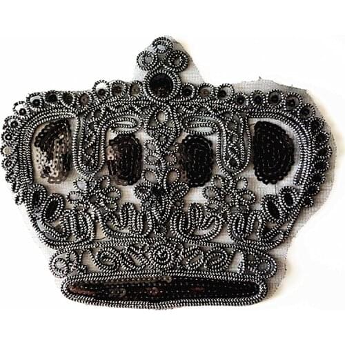 Name Logo Patch Crown Patches Bulk for Clothing Black Sequin Accessories Stickers for Clothes Large Badge Free Shipping