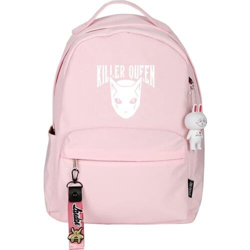 Jo Jos Bizarre Adventure KILLER QUEEN Pink School Bags for Teenage Girls Nylon Bookbag Women Travel Backpack Anime Rugzak