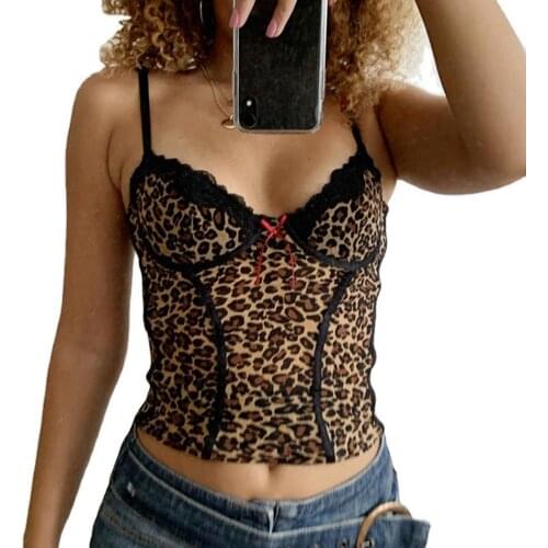 2021 New Summer Cheetah Print Corset Crop Top Women Harajuku Sexy Sleeeveless Camisole Top Ladies Summer Leopard Vest
