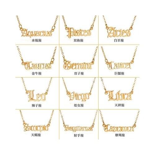 New fashion Twelve constellations English alphabet necklace pendant For Women girl Accessories jewelry wholesale