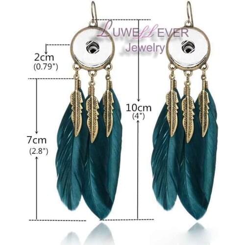 New 08 trendy feather angel wing tassel dreamcatcher dangle 12mm 18mm snap button earrings for women fashion statement earring