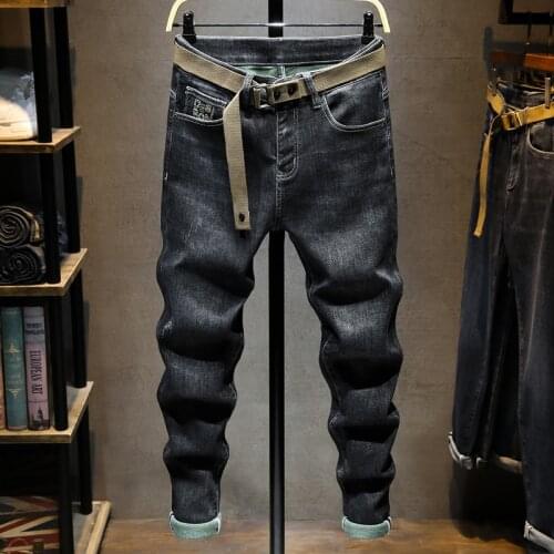 Newly Designer Fashion Men Jeans Retro Black Gray Elastic Slim Fit Ripped Jeans Men Korean Style Embroidery Vintage Casual Pants