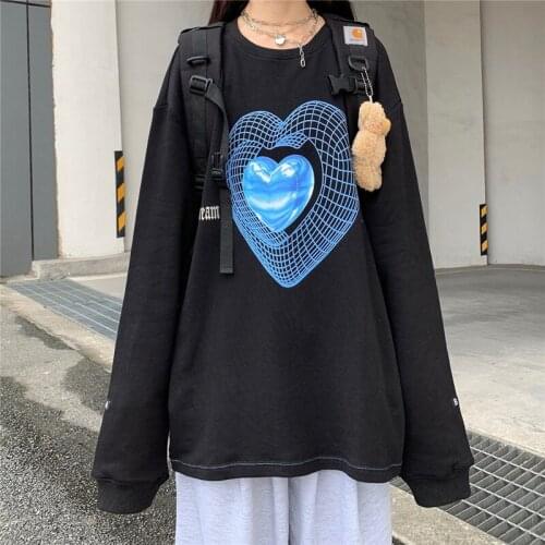 New Autumn Hoodie Women College Hoodie Three Dimensional Love Print Hoodie Loose Round Neck Pullover Harajuku Hoodies Thick