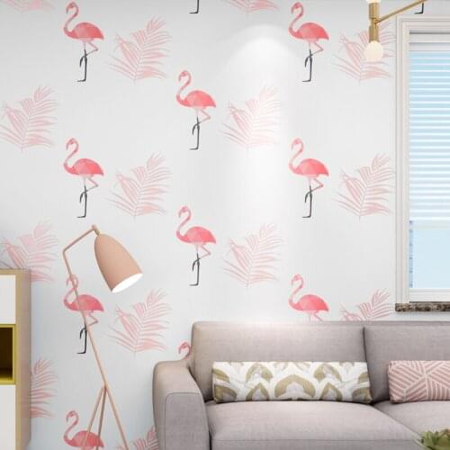 Nordic style flamingo wallpaper ins bedroom girl anchor network red live fast hand 3d stereo background wallpaper