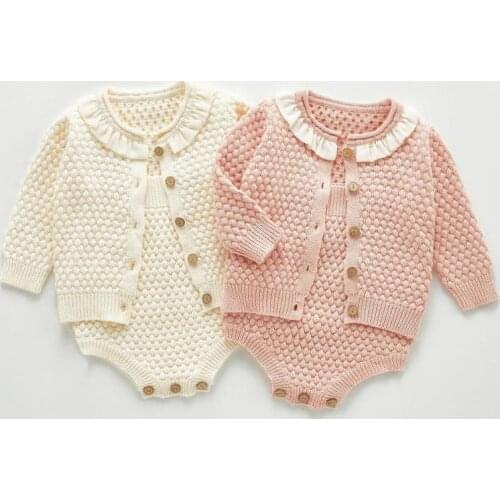 Newborn Girl Knitted Cardigan Infant Sweater Cotton Coat Baby Jumpsuit 6M-3T Autumn Baby Girls Clothes Baby Knit Bodysuit Set