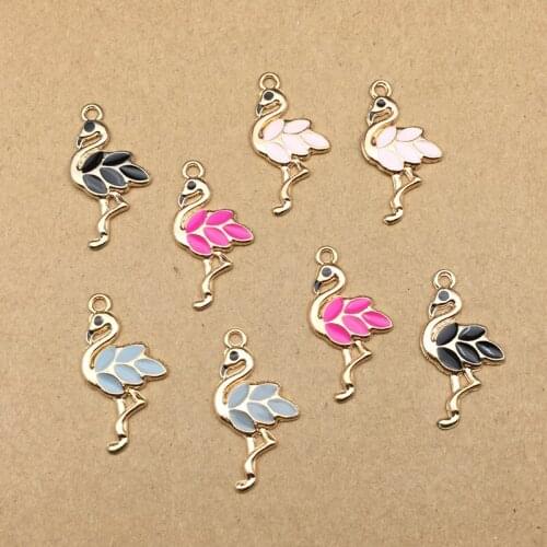Wholesale 100pcs 15*31MM Enamel Alloy Animal Bird Shape Jewelry DIY Charms Gold Tone Plated Oil Drop Floating Pendant Charms