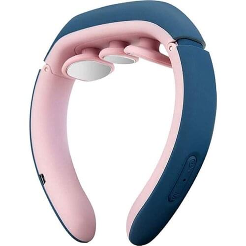 Rechargeable and Heated Cervical Spine Massager Electromagnetic Pulse Cervical Spine Physiotherapy Multifunctional Blue
