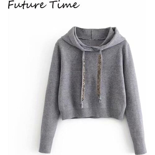 Future Time Autumn New Knitted Pullover Women Thick Loose Long Sleeve Short Women Hoodies Oversize Ladies Warm Sweatershirts